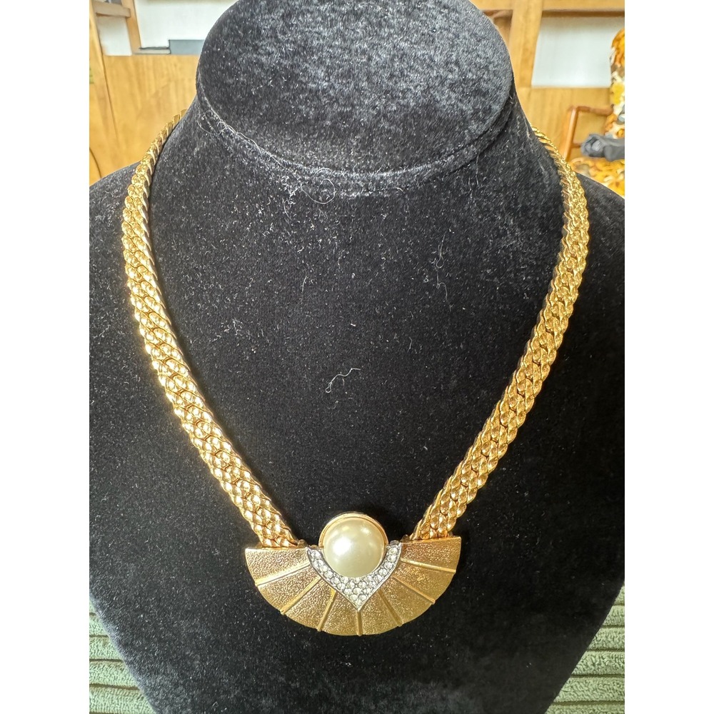 Park Lane‎ Vintage Collar Necklace Gold Chain Crystal Pearl Chunky Statement